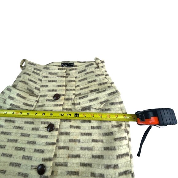 Earle Picard  1970s Wool Beige Brown High-Waisted Midi Skirt Button Front Office - Picture 6 of 10
